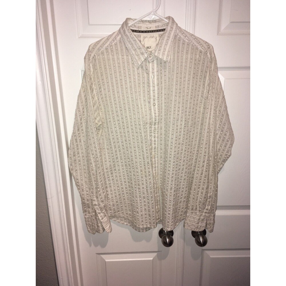 EUC MENS BKE BUCKLE WHITE DRESS CASUAL TEXTURED  SHIRT SLIM FIT XL X LARGE